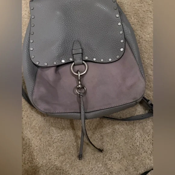 Rebecca Minkoff Keith Pebbled Leather and Suede Backpack Grey Convertible Gray - Picture 2 of 10